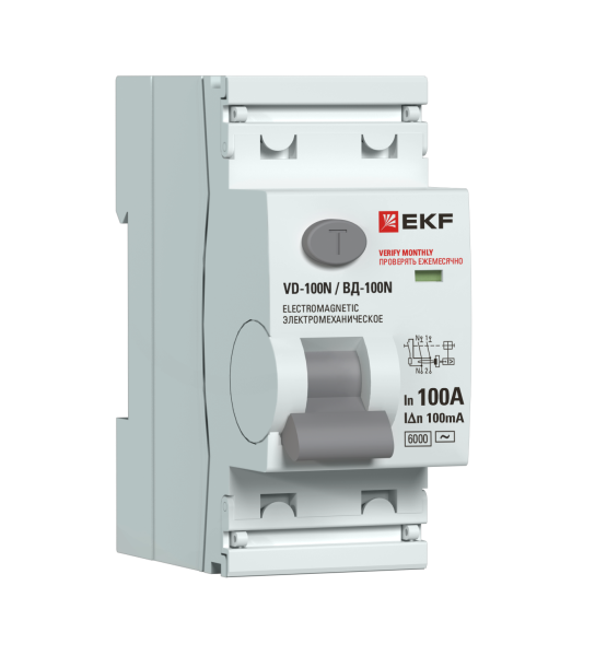 EKF Выключатель дифференциального тока ВД-100N 2P 100А 100мА тип AC эл-мех 6кА PROXIMA