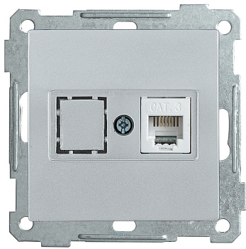 IEK РТ12-1-Б Розетка телефонная RJ12 BOLERO серебряный ETB10-K23