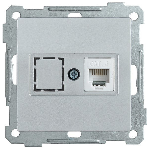 IEK РТ12-1-Б Розетка телефонная RJ12 BOLERO серебряный ETB10-K23