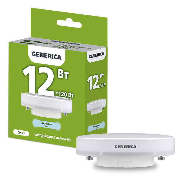 IEK GENERICA Лампа LED T80 таблетка 12Вт 230В 6500К GX53 LL-T80-12-230-65-GX53-G