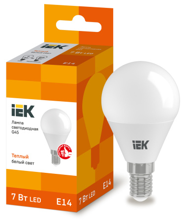 IEK Лампа светодиодная ECO G45 шар 7Вт 230В 3000К E14 LLE-G45-7-230-30-E14