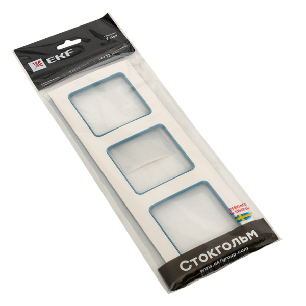 Купить EKF PROxima Стокгольм Белый Линия синяя Рамка 3-ая