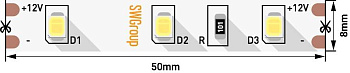 SWG Лента светодиодная стандарт 2835, 60 LED/м, 6,3 Вт/м, 12В , IP20, Цвет: Нейтральный белый SWG260-12-6.3-NW