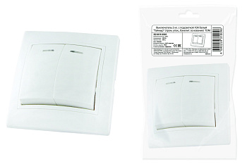 TDM Выключатель 2 кл. с подсветкой 10А белый "Таймыр" (пром. упак,, бакелит. основание) SQ1814-0505