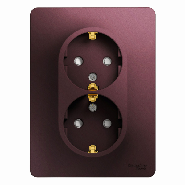 Systeme Electric Glossa Баклажановый Розетка 2-ая с/з со шторками (в сборе)