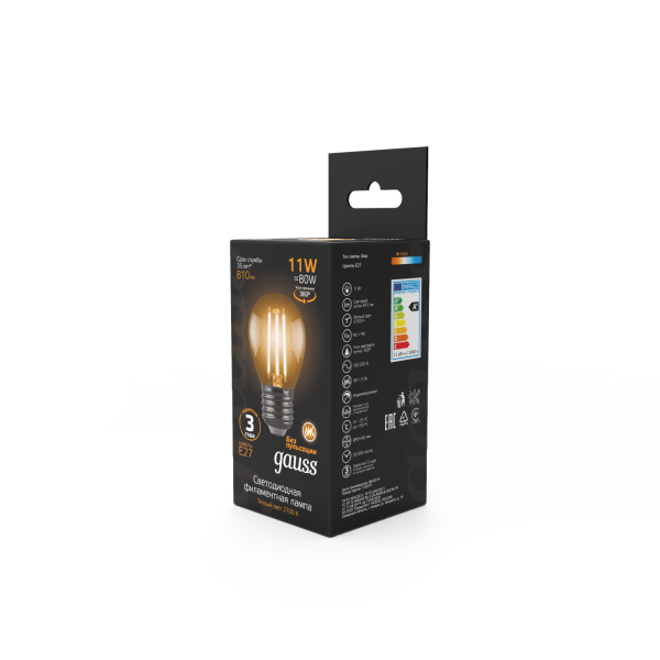 Купить Gauss Лампа Filament Шар 11W 810lm 2700К Е27 LED 105802111