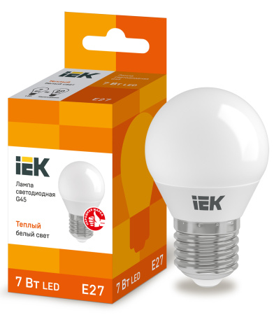 IEK Лампа светодиодная ECO G45 шар 7Вт 230В 3000К E27 LLE-G45-7-230-30-E27