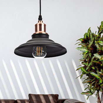 ЭРА PL4 BK/RC Шагрень Черный/Медь Подвес металлический, E27, max 60W, d203 мм