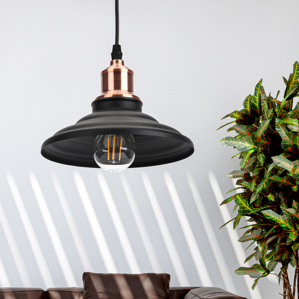 ЭРА PL4 BK/RC Шагрень Черный/Медь Подвес металлический, E27, max 60W, d203 мм