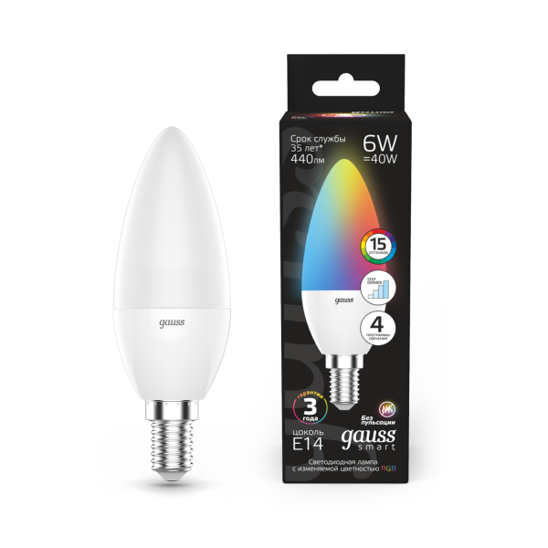 Купить Gauss Лампа Свеча 6W E14 RGBW+димирование LED 103101406