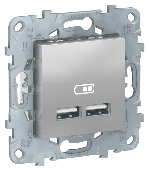 Купить SE Unica New Алюминий Розетка USB, 2-местная, 5 В / 2100 мА NU541830