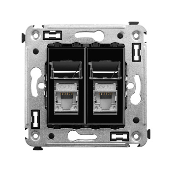 DKC Компьютерная розетка RJ-45 в стену, кат.5e двойная экранированная,"Avanti", "Черный квадрат"