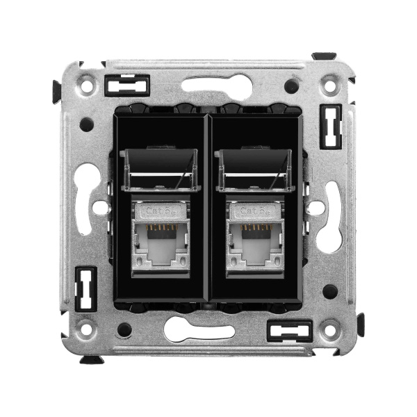 DKC Компьютерная розетка RJ-45 в стену, кат.5e двойная экранированная,"Avanti", "Черный квадрат"