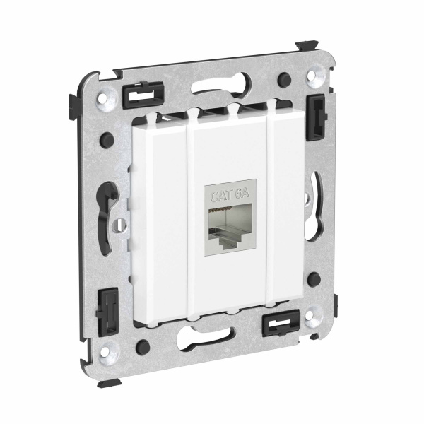Купить DKC Компьютерная розетка RJ-45 без шторки в стену, кат.6А одинарная экранированная, "Avanti", "Белое облако"