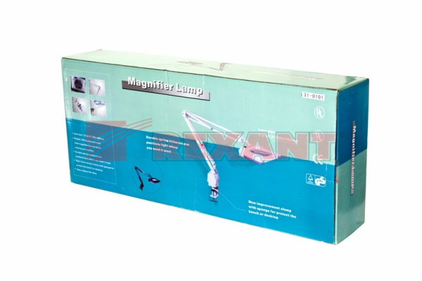 Купить Лупа на струбцине квадратная 3D с подсветкой, белая Rexant 31-0101