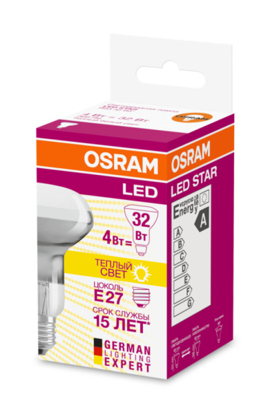 Osram Светодиодная лампа направленного света LED STAR R63 4W (замена 32Вт), теплый белый свет, Е27 4058075055353 Купить Osram Светодиодная лампа направленного света LED STAR R63 4W (замена 32Вт), теплый белый свет, Е27 4058075055353