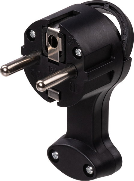 TDM Вилка круглая плоская с кольцом черная 16А 250В SQ1806-0196