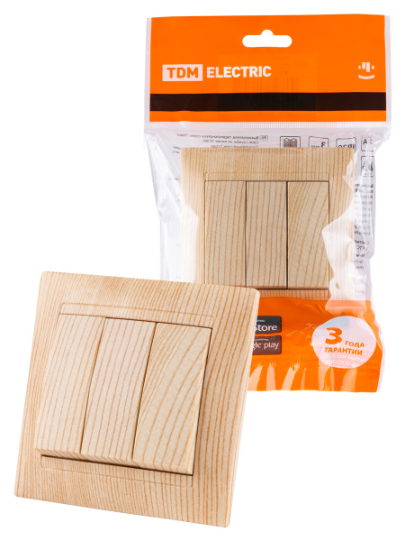 TDM Выключатель 3-х кл. 10А сосна "Лама" SQ1815-0303