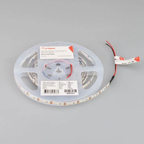 Купить Arlight Лента NT-A120-8mm 12V Warm3000 (9.6 W/m, IP20, 3528, 5m) (9.6 Вт/м, IP20) 035741
