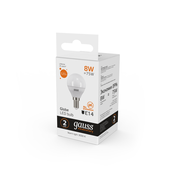 Купить Gauss Лампа Elementary Шар 12W 920lm 4100K Е14 LED 53122