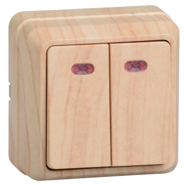 Купить IEK OKTAVA ВС20-2-1-ОС Выключатель 2кл с инд. 10А (сосна)