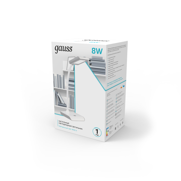 Купить Gauss Светильник настольный модель GTL101 8W 550lm 4000K 220-240V белый с серым LED 1/20 GT1011