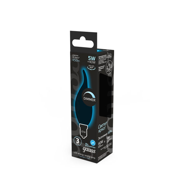 Купить Gauss Лампа Filament Свеча на ветру 5W 450lm 4100К Е14 диммируемая LED 104801205-D