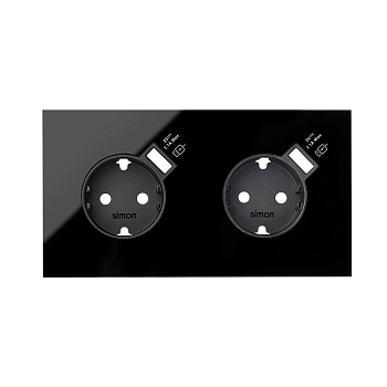 Simon 100 Черный глянец Кит 2 поста, фронт. Накладка на 2 розетки Schuko с з/у USB SC 10020211-138