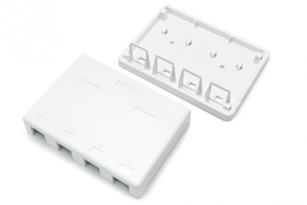 Hyperline SBB3-4-WH Корпус настенной розетки для установки 4-х вставок типа Keystone Jack, белый 441130