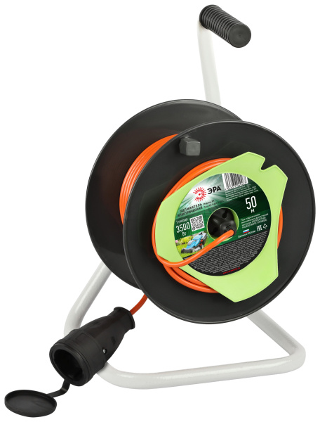 ЭРА Удлинитель силовой RP-1-2x1.5-50m на пластиковой катушке без заземления 1 розетка 50м ПВС 2x1,5мм2