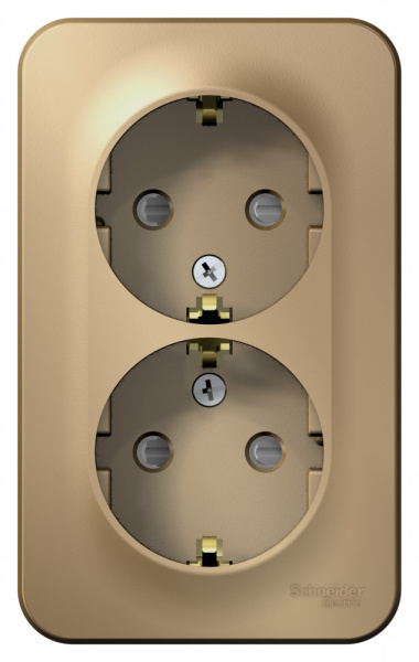 Systeme Electric Blanca наруж Титан Розетка 2-ая с/з со шторками, 16А, 250В