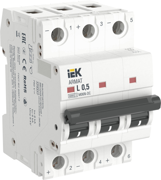 IEK ARMAT Автоматический выключатель M06N-DC 3P L 0,5А AR-M06N-3-L0D5DC