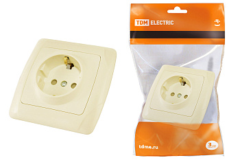 TDM Розетка 2П+З 16А 250В с защ. шт. сл. кость "Онега" SQ1805-0040