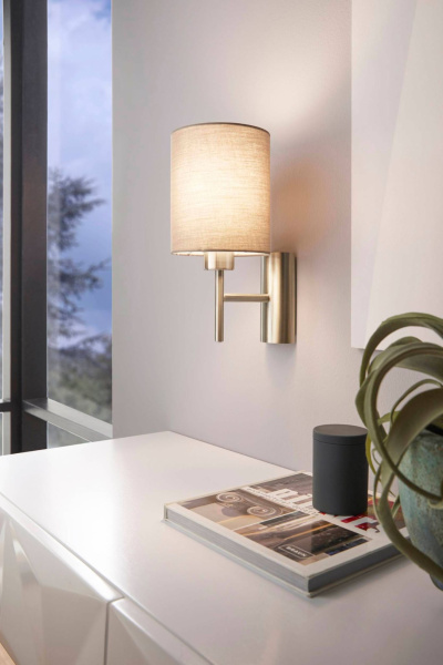 Купить Eglo Бра PASTERI, 1х60W (E27), L145, H305, A195, никель мат./текстиль, серо-коричневый 94925