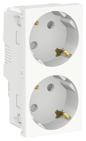 Купить SE Unica New Бел Розетка с/з двойная, со шторками, винт. зажим. NU306718A