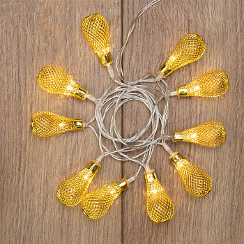 NEON-NIGHT Гирлянда светодиодная "Восточные фонарики" 10 LED ЖЕЛТЫЕ 1,5 метра, прозрачный ПВХ, питание 2*АА 303-071