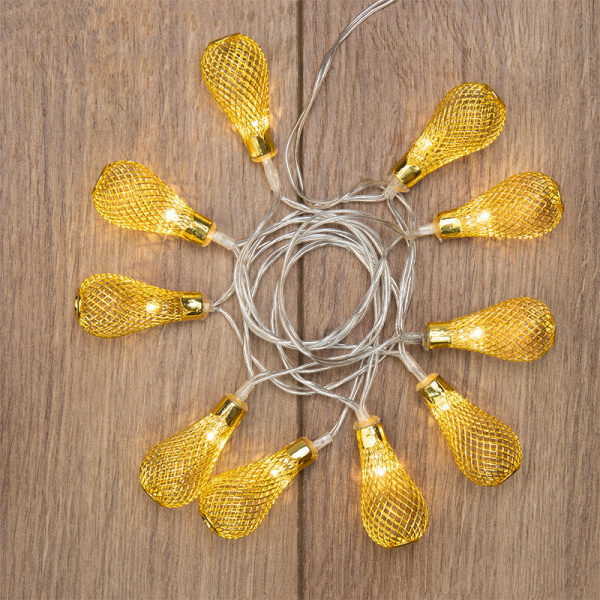 NEON-NIGHT Гирлянда светодиодная "Восточные фонарики" 10 LED ЖЕЛТЫЕ 1,5 метра, прозрачный ПВХ, питание 2*АА 303-071