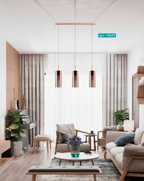 Купить Eglo 98699 Подвес SELVINO, 3X15W(E27), сталь, никель матовое/стекло с напылением, медный