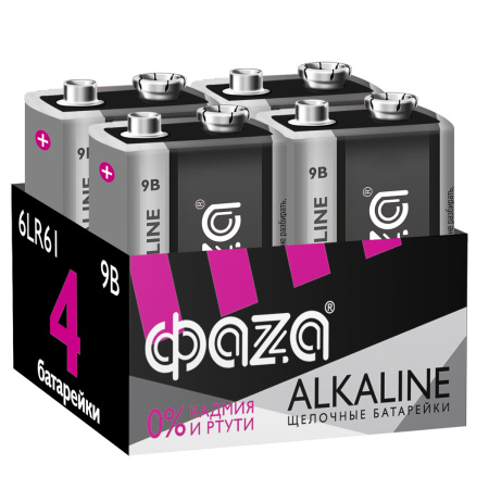 ФАZA 9V (алкалин. эл. питания) 6LR61 Alkaline Pack-4 .5030602