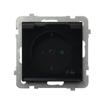Ospel Sonata Черный металлик Розетка 1-ая с/з IP44 с крышкой  Schuko со шторками, без рамки GPH-1RSP/m/33/d