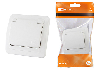 TDM Розетка с крышкой 2П+З 16А IP44 белая "Валдай" SQ1804-0011