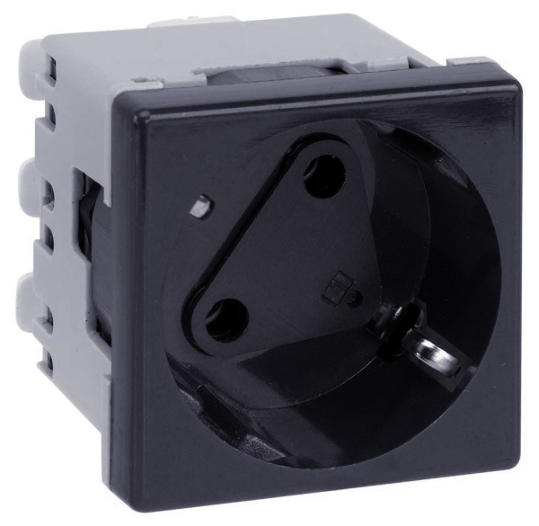 Simon Connect Графит Розетка 2P+E Schuko, 16А 250В, 45х45мм, с блокировкой, безвинтовые клеммы KS11-14