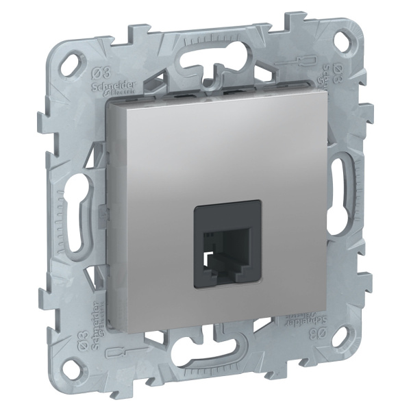 SE Unica New Алюминий Розетка телефонная, RJ11, одиночная 4 контакта NU549230