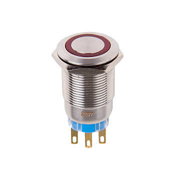 Кнопка антивандальная Ø19 12В Б/Фикс (5с) (ON)-OFF/(OFF)-ON красная Rexant 36-3430