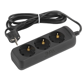 ЭРА Удлинитель электрический ЭРА UX-3e-5m-B с заземлением 3 розетки 5м ПВС 3x0,75мм2 10А черный