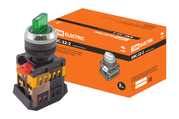 TDM Переключатель АNСLR-22-3 на 3 фикс.полож.зеленый неон/230В I-O 1з+1р SQ0703-0003