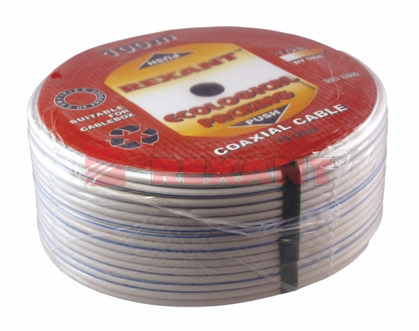 Купить Кабель DG 113, Cu/Al/Cu, (75%), 75 Ом, 100м., белый Rexant 01-2471