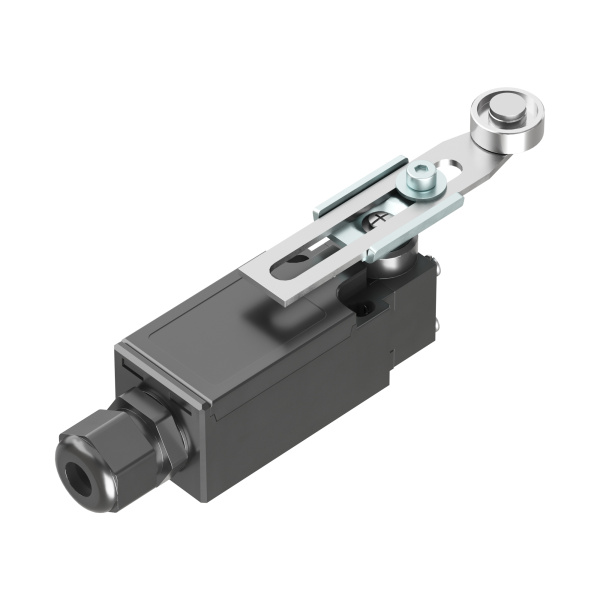 Концевой выключатель с двумя контактами, нормально открытый + нормально закрытый (NO+NC). С поворотным регулируемым рычажным роликом