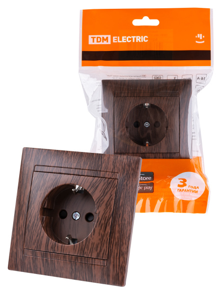 TDM Розетка 2П+З 16А 250В с защ. шт. венге "Лама" SQ1815-0411
