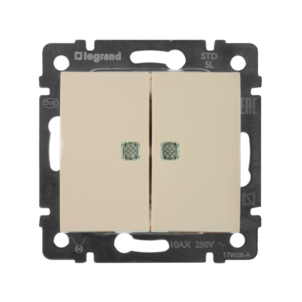 Купить Legrand Valena Крем Выключатель 2-клавишный с подсветкой 774328